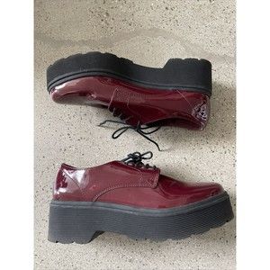 Forever 21 Burgundy Red Chunky Platform Shoes Size 9.5 Patent Leather Y2K Oxford
